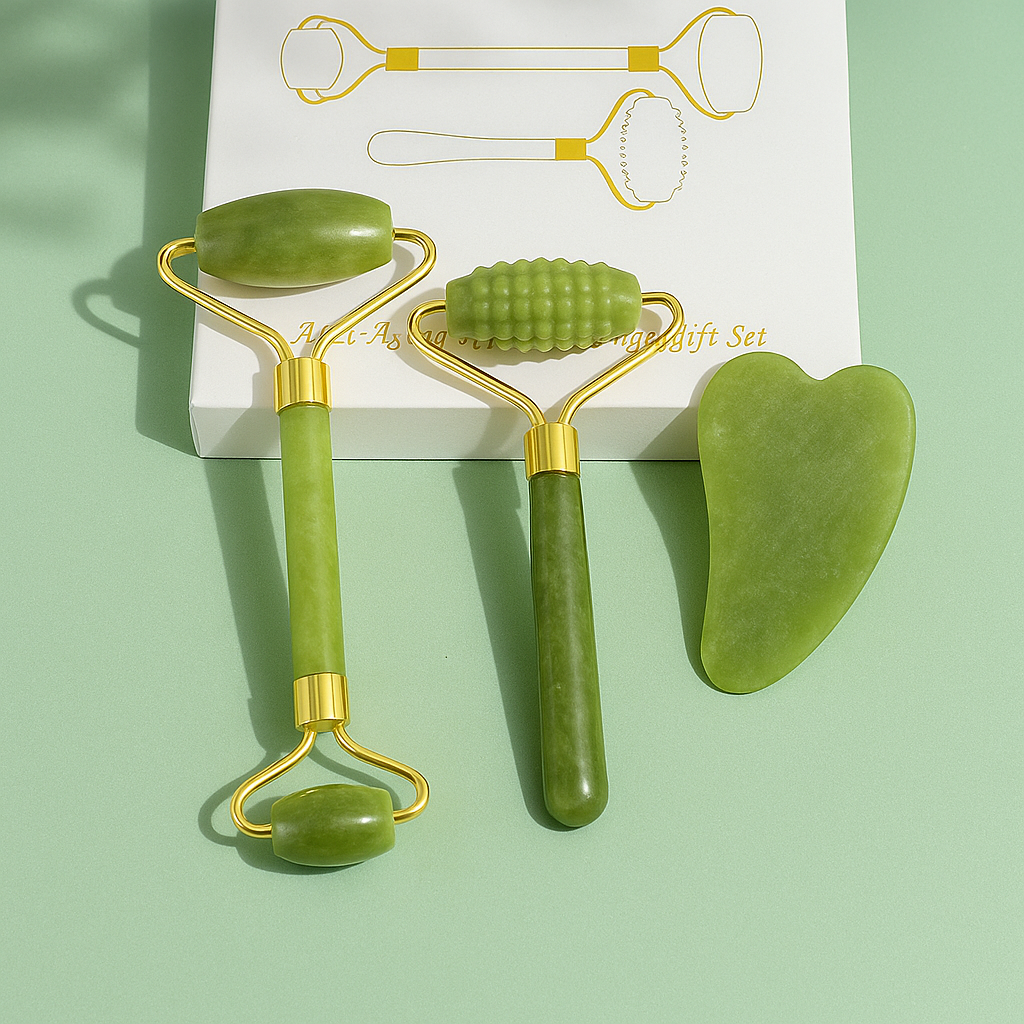 Premium Jade Roller & Gua Sha Facial Massage Set