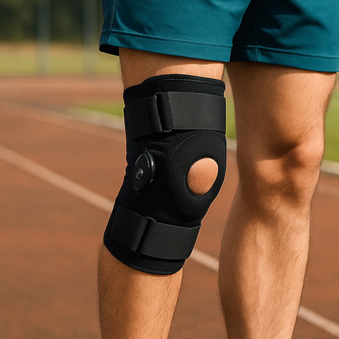 Adjustable Hinged Knee Brace – Metal Hinge with X-Strap Stabilizers