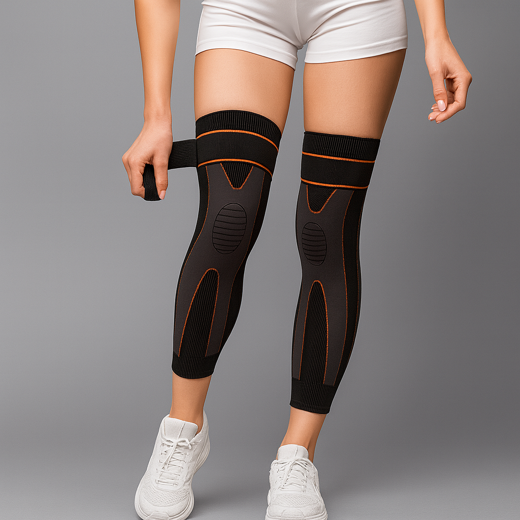 Long Knee Compression Sleeves Pair - Orange