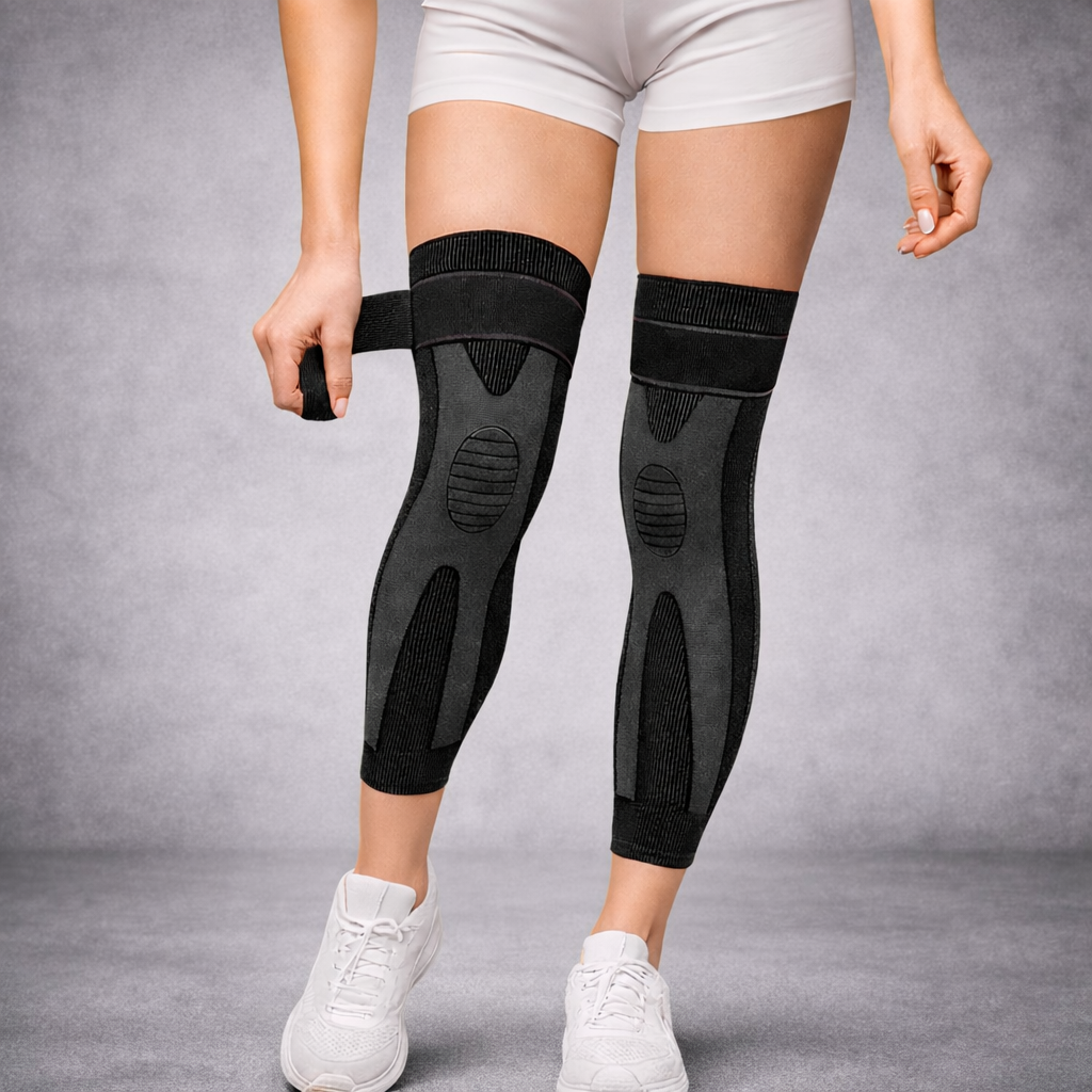 Long Knee Compression Sleeves Pair - Grey