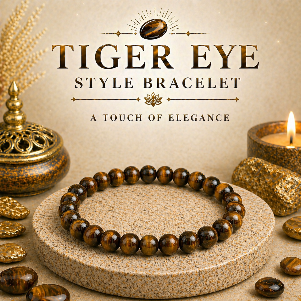 Tiger Eye Style Glass Beaded Bracelet – 8mm