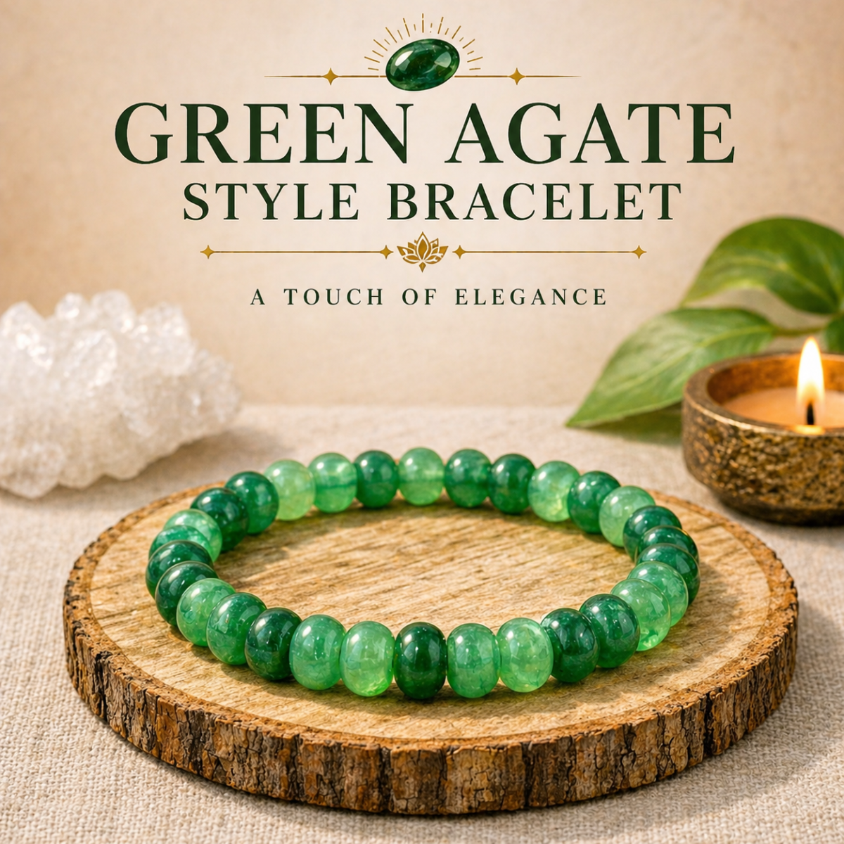Green Agate Style Cracked Beaded Bracelet – 8mm Stretch Natural Look Design