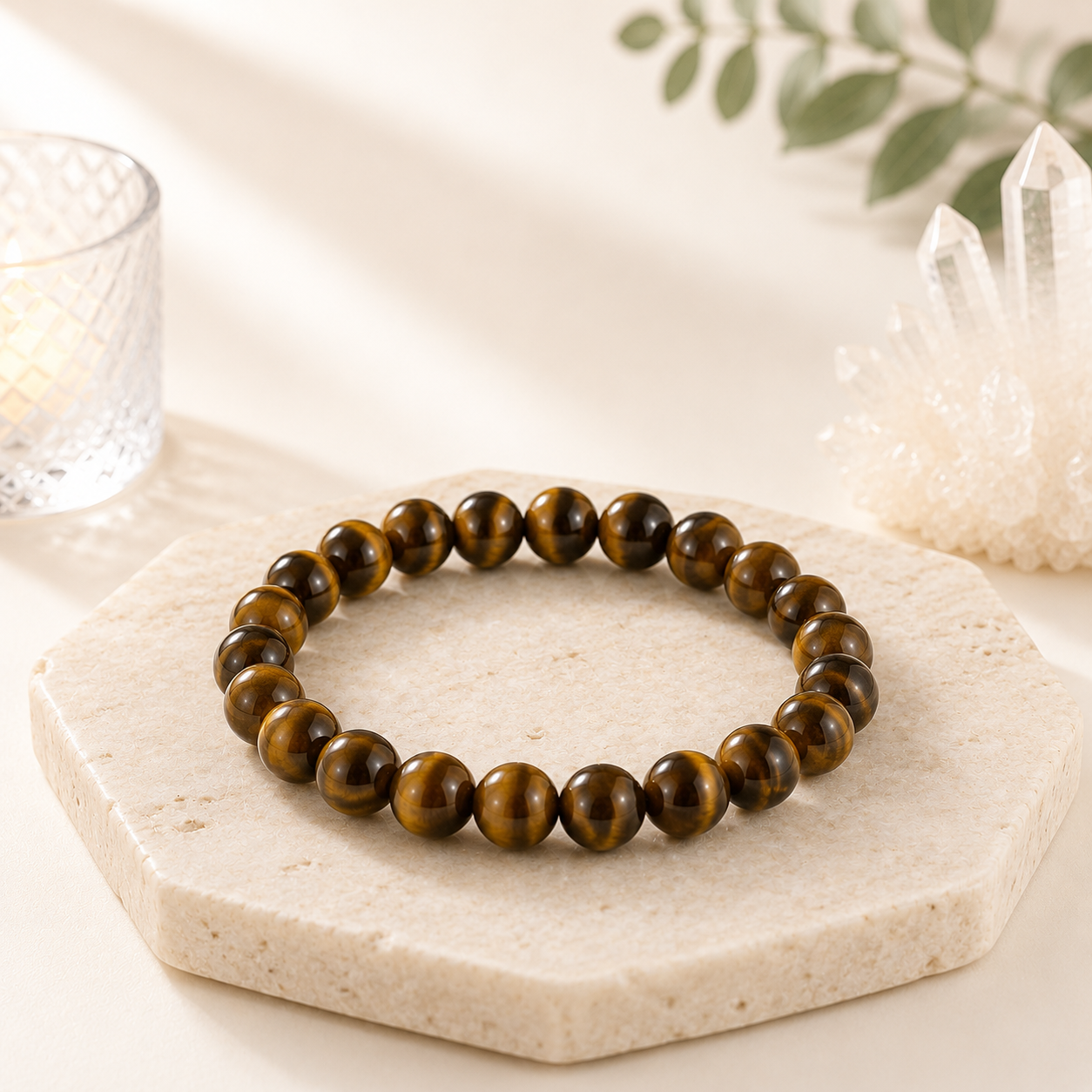 Tiger Eye Style Glass Beaded Bracelet – 8mm - Image 3