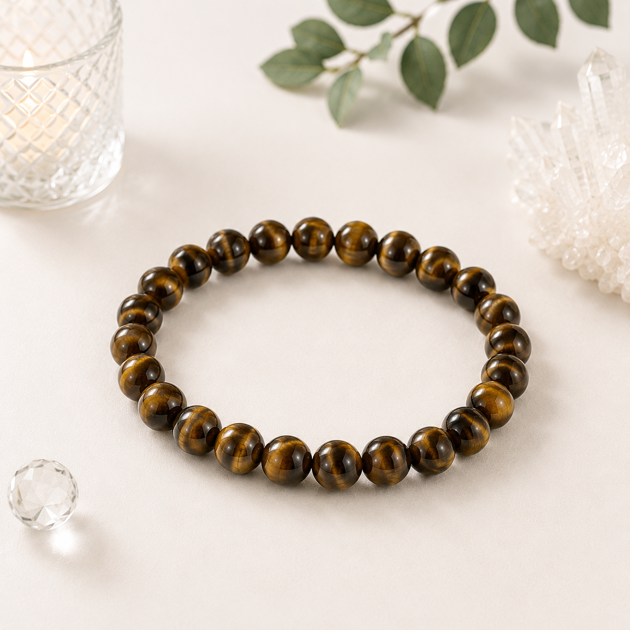 Tiger Eye Style Glass Beaded Bracelet – 8mm - Image 5