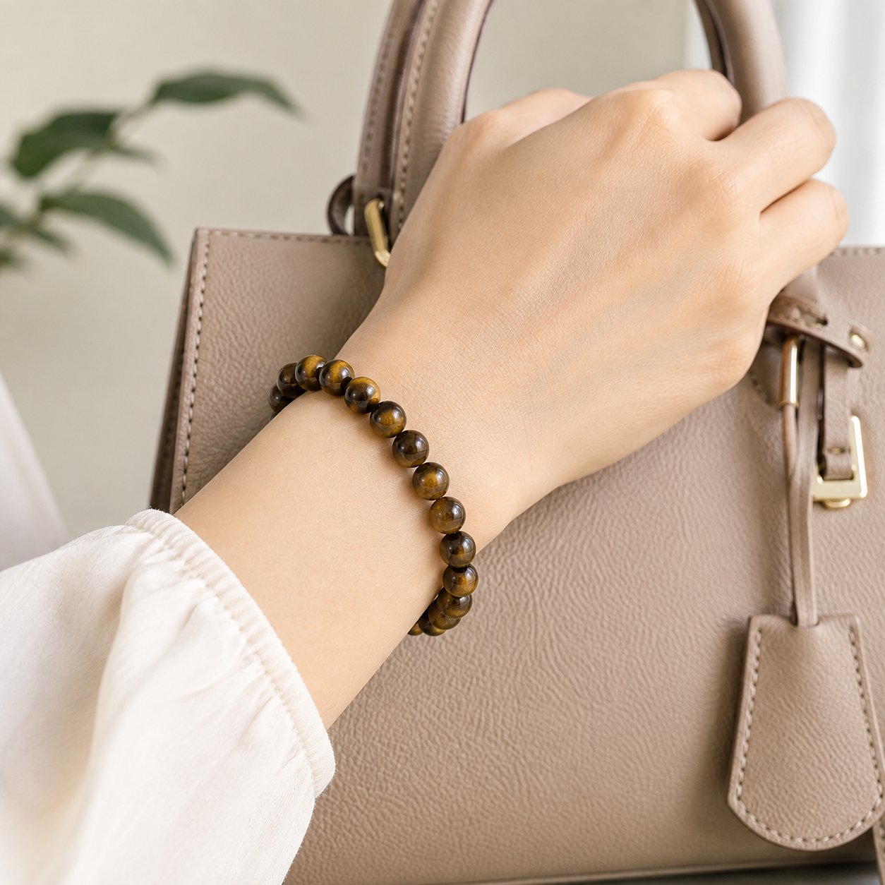 Tiger Eye Style Glass Beaded Bracelet – 8mm - Image 4