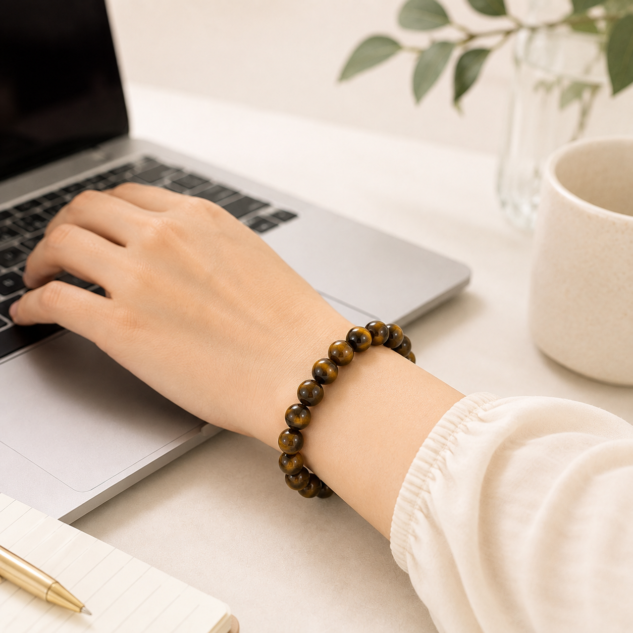 Tiger Eye Style Glass Beaded Bracelet – 8mm - Image 2