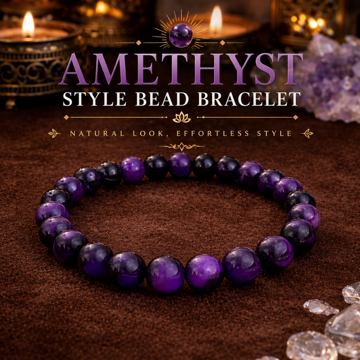 Amethyst-Style Bead Bracelet, Stretch Fit