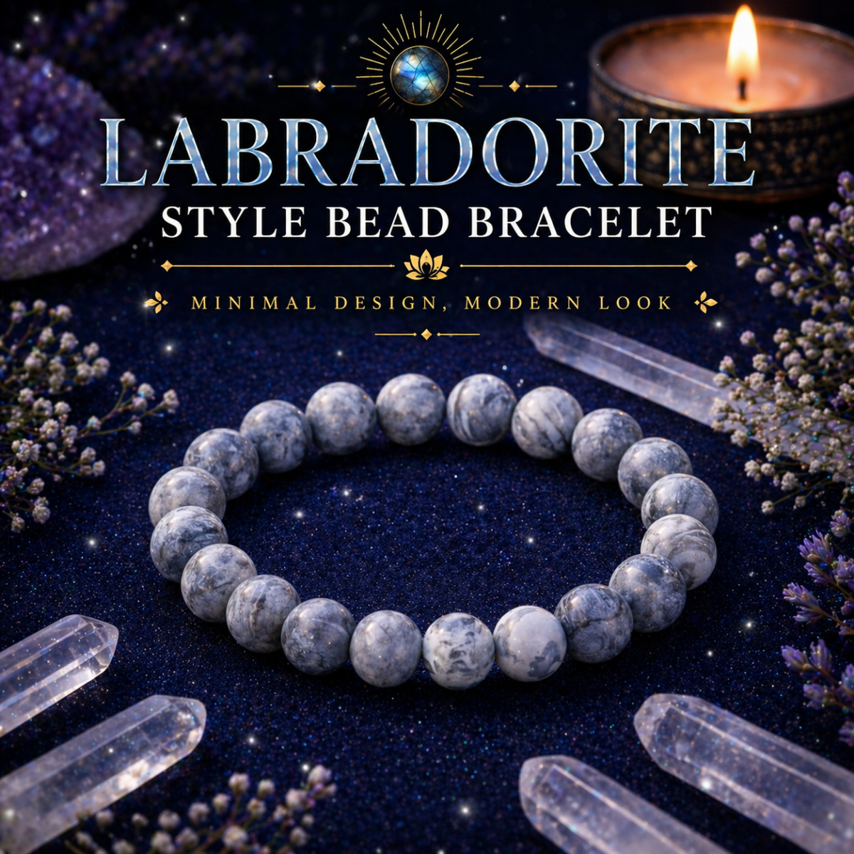 Labradorite Style Bead Stretch Bracelet – 8mm Round Beads