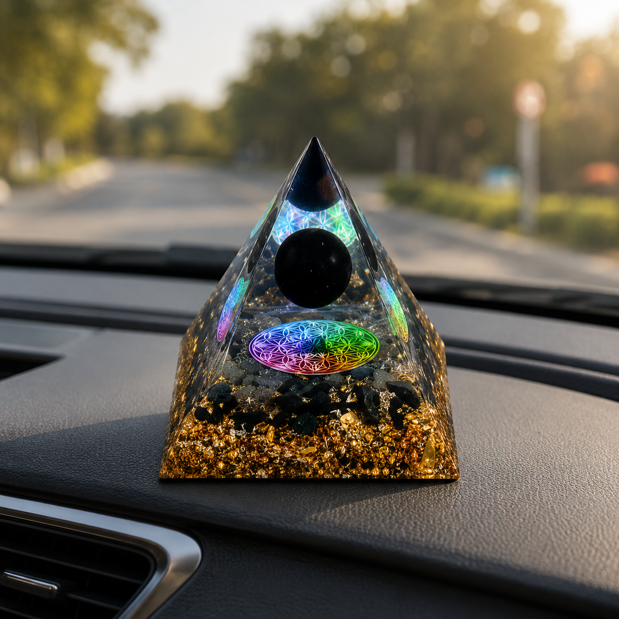 Black & Gold Resin Pyramid Desk Display – 5cm - Image 4