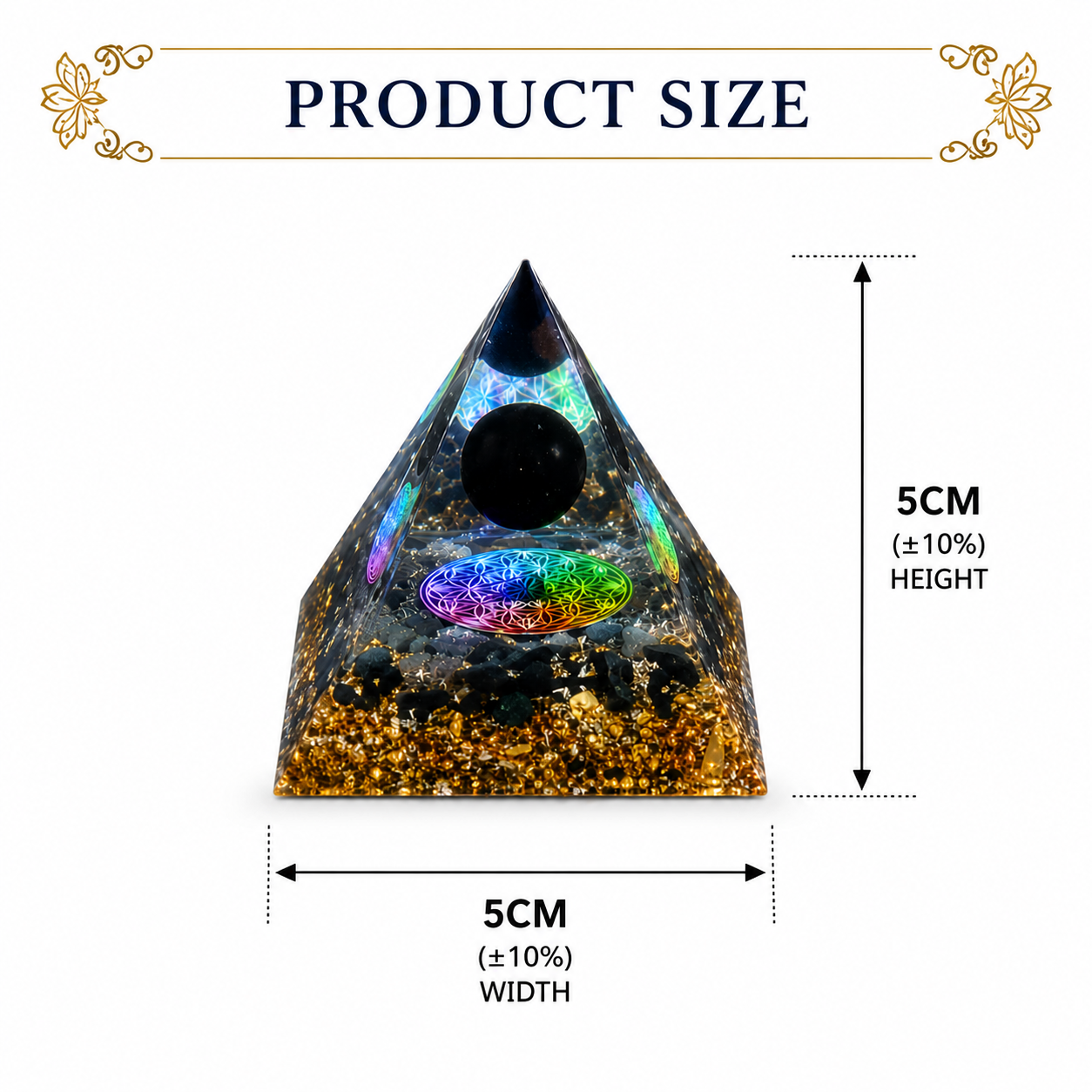 Black & Gold Resin Pyramid Desk Display – 5cm - Image 5