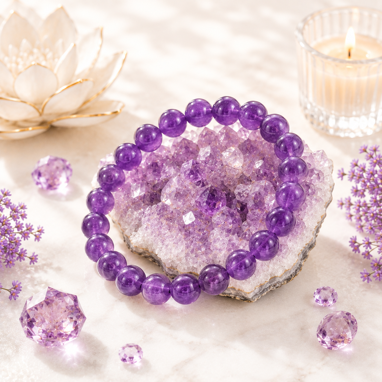 Amethyst-Style Bead Bracelet, Stretch Fit - Image 5
