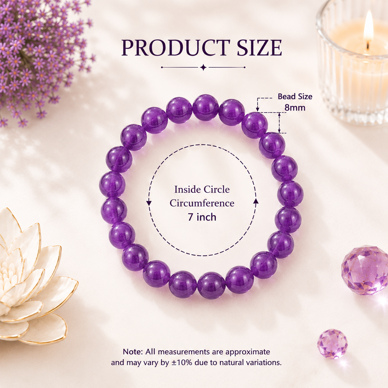 Amethyst-Style Bead Bracelet, Stretch Fit - Image 6