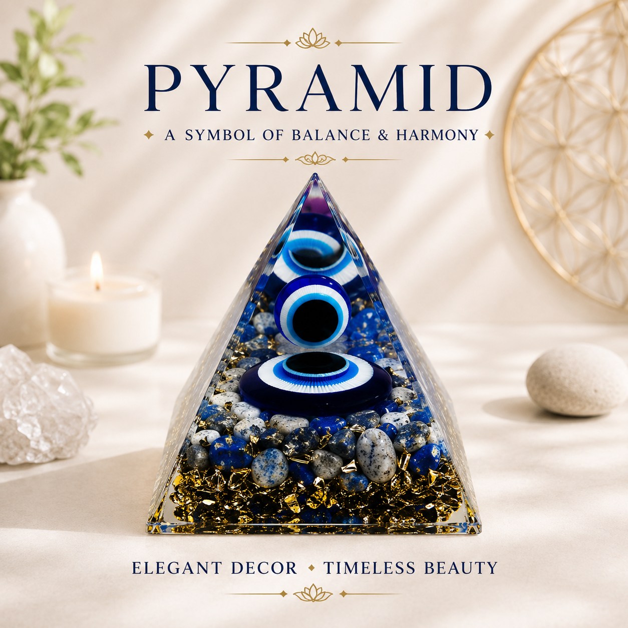 Resin Pyramid Display with Blue Eye Design – 5cm