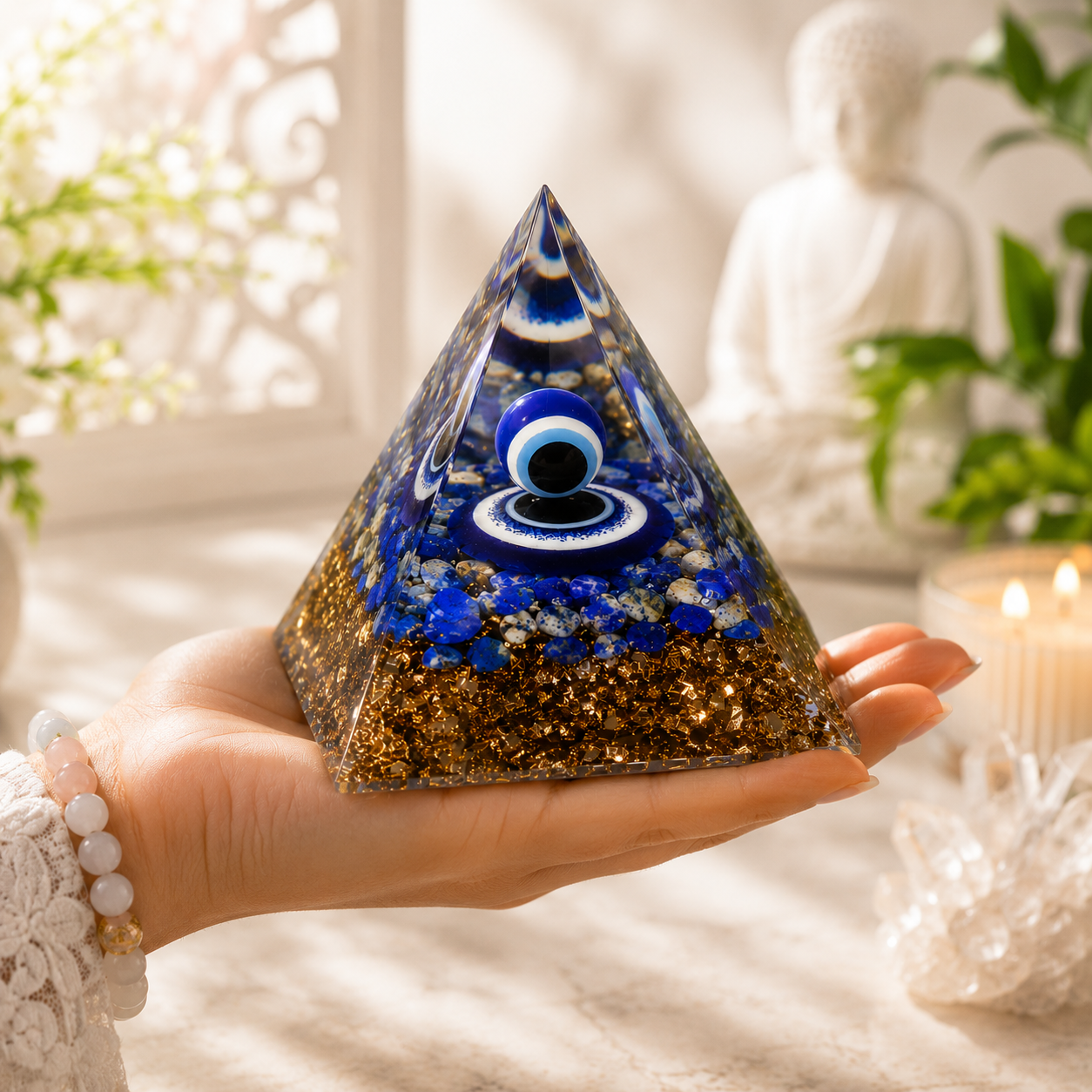 Resin Pyramid Display with Blue Eye Design – 5cm - Image 2