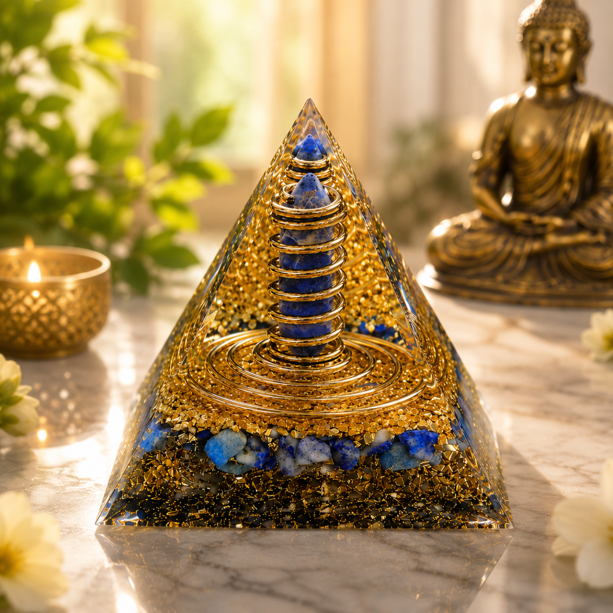Decorative Resin Pyramid Display with Spiral Centerpiece – 6cm
