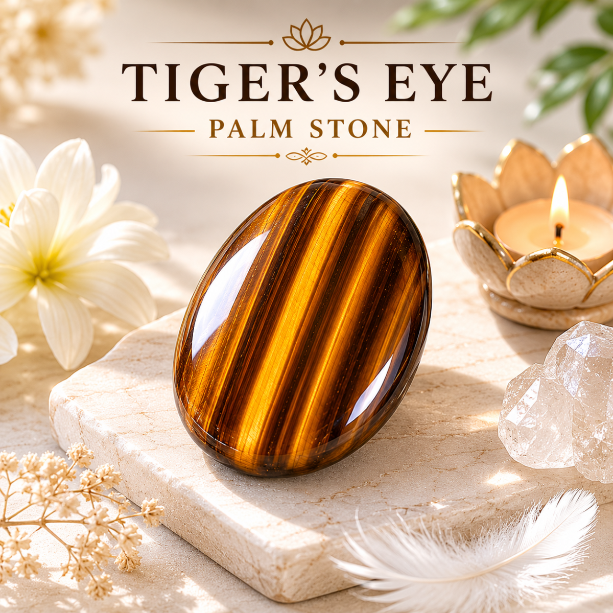 Tiger’s Eye Palm Stone Display Piece – Oval Handheld Accent