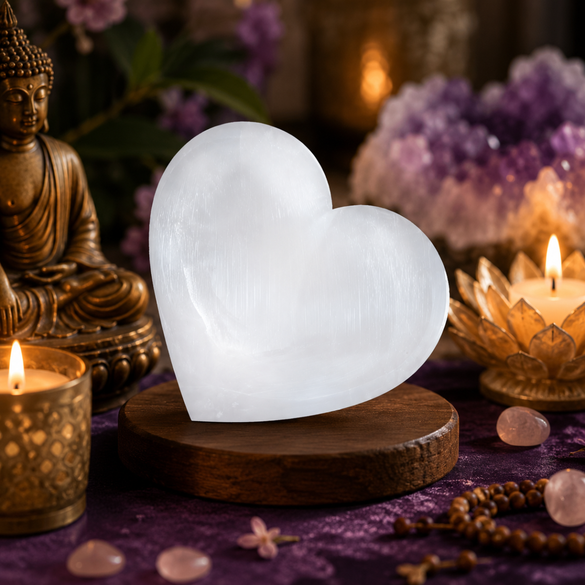 Heart-Shaped Selenite Decorative Display Piece – 10cm