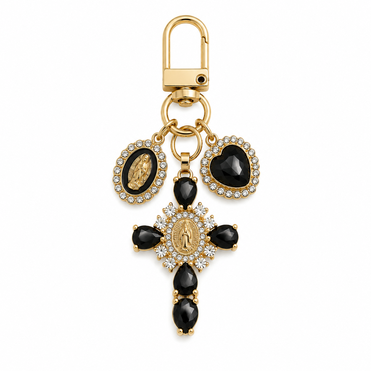 Black Crystal Cross Metal Keychain - Image 7