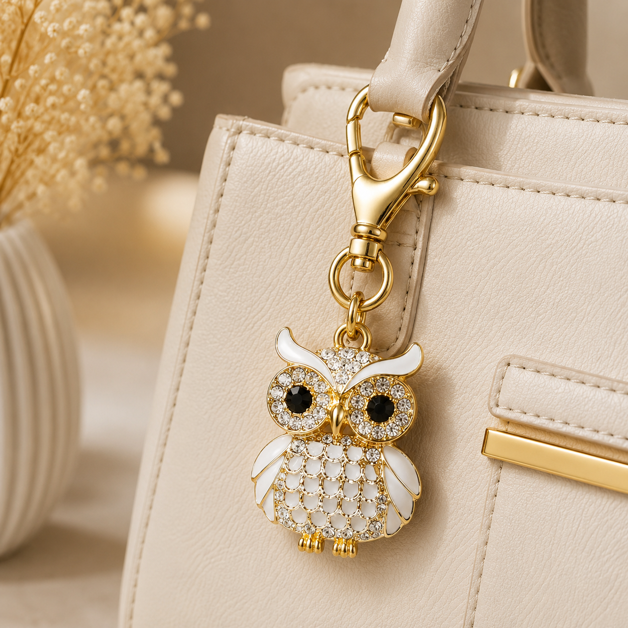 White Designer Owl Keychain Charm - Image 2