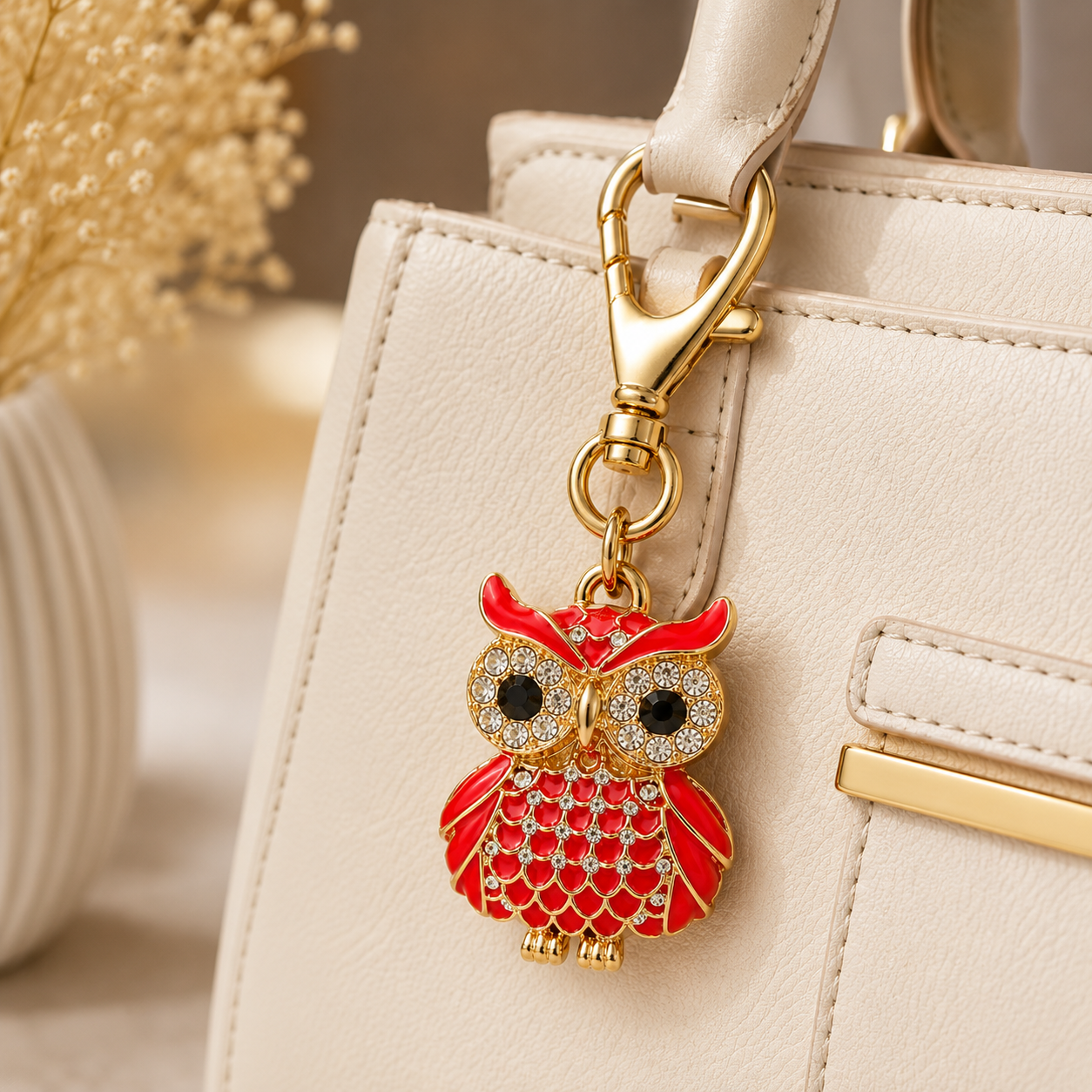 Red Designer Owl Keychain Charm - Image 2