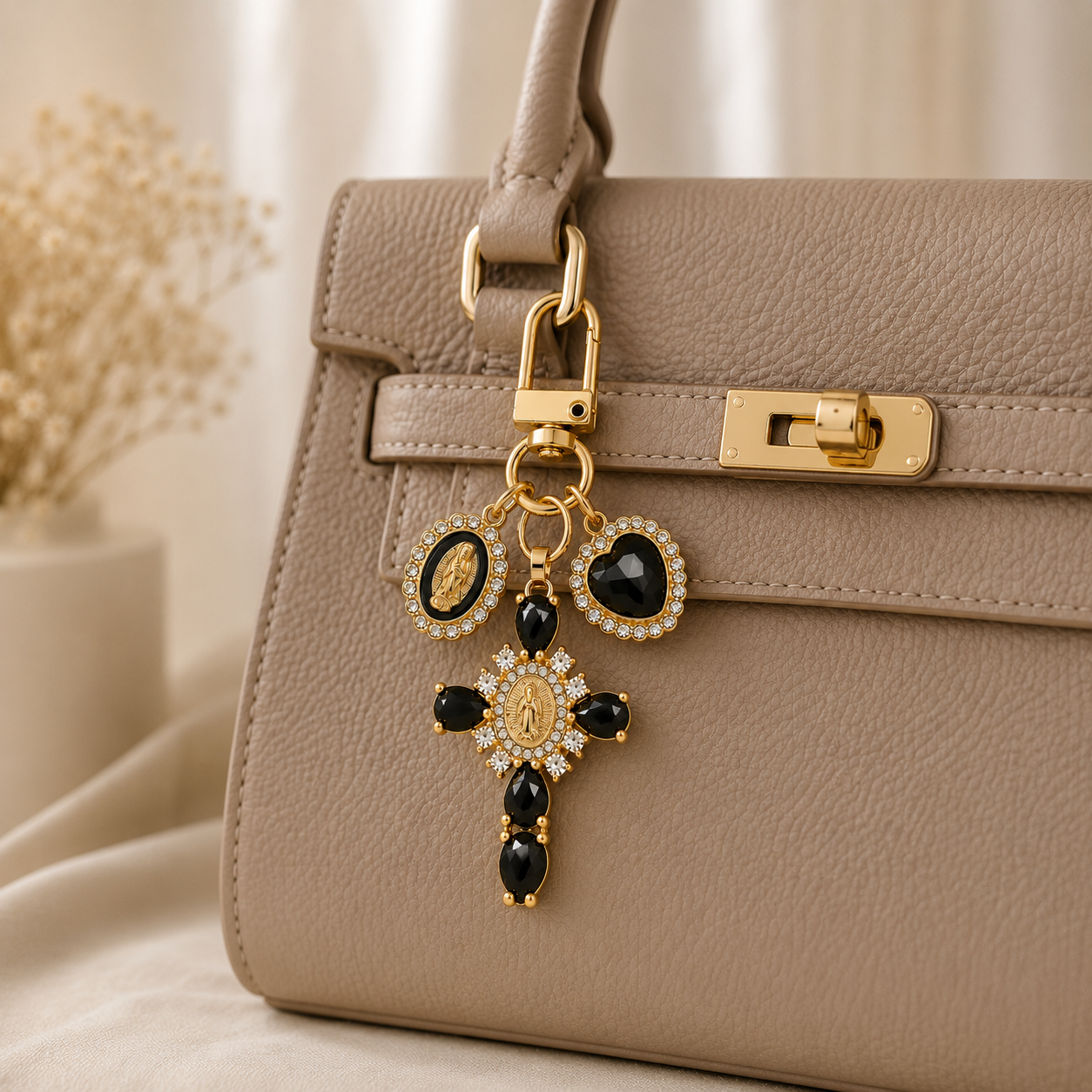 Black Crystal Cross Metal Keychain - Image 2