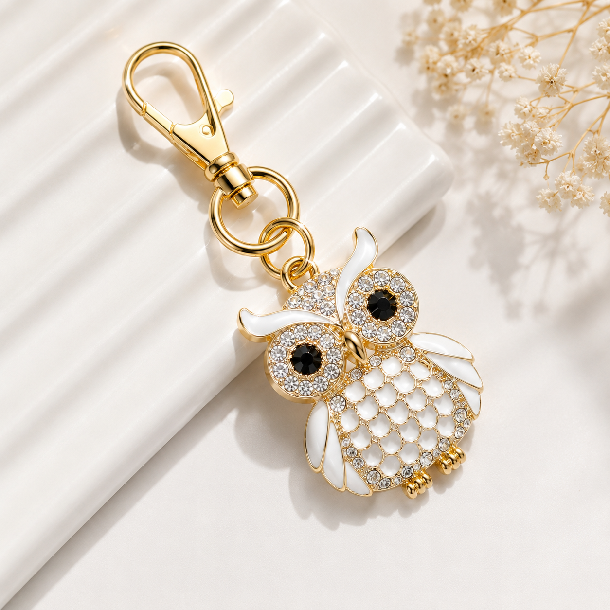 White Designer Owl Keychain Charm - Image 6