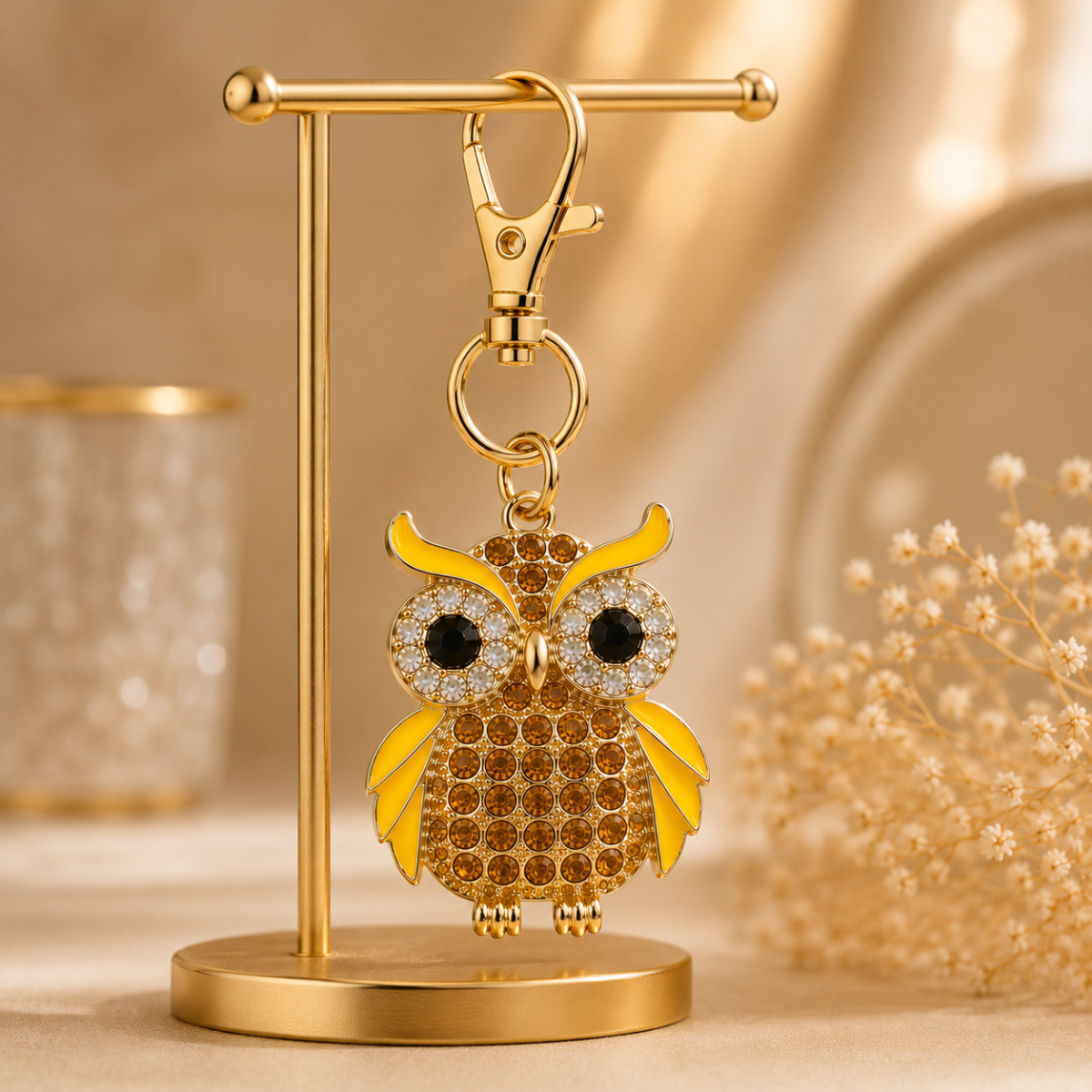 Yellow Designer Owl Keychain Charm