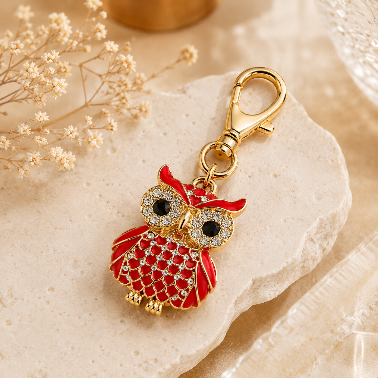 Red Designer Owl Keychain Charm