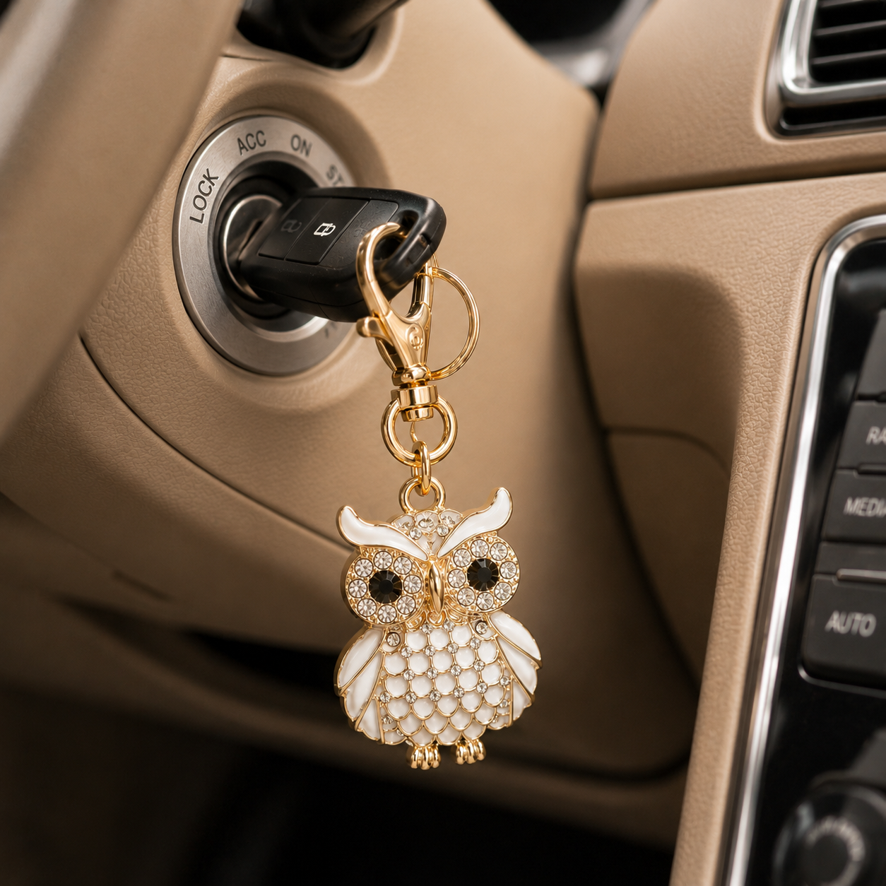 White Designer Owl Keychain Charm - Image 3