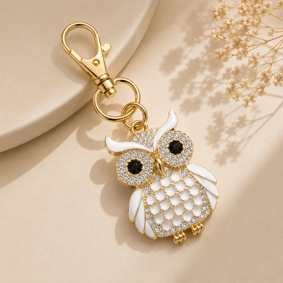 White Designer Owl Keychain Charm