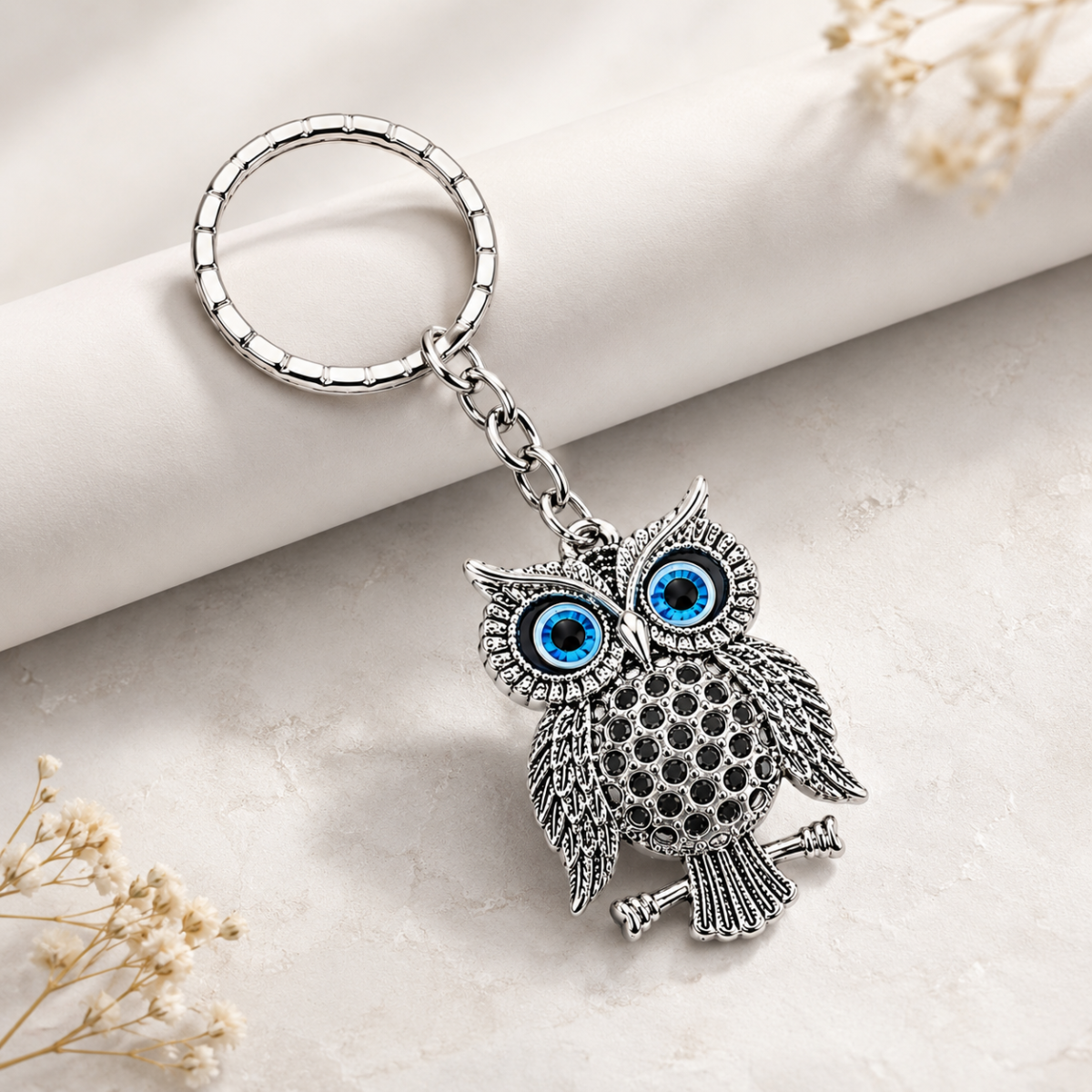 Blue Eye Owl Keychain Charm