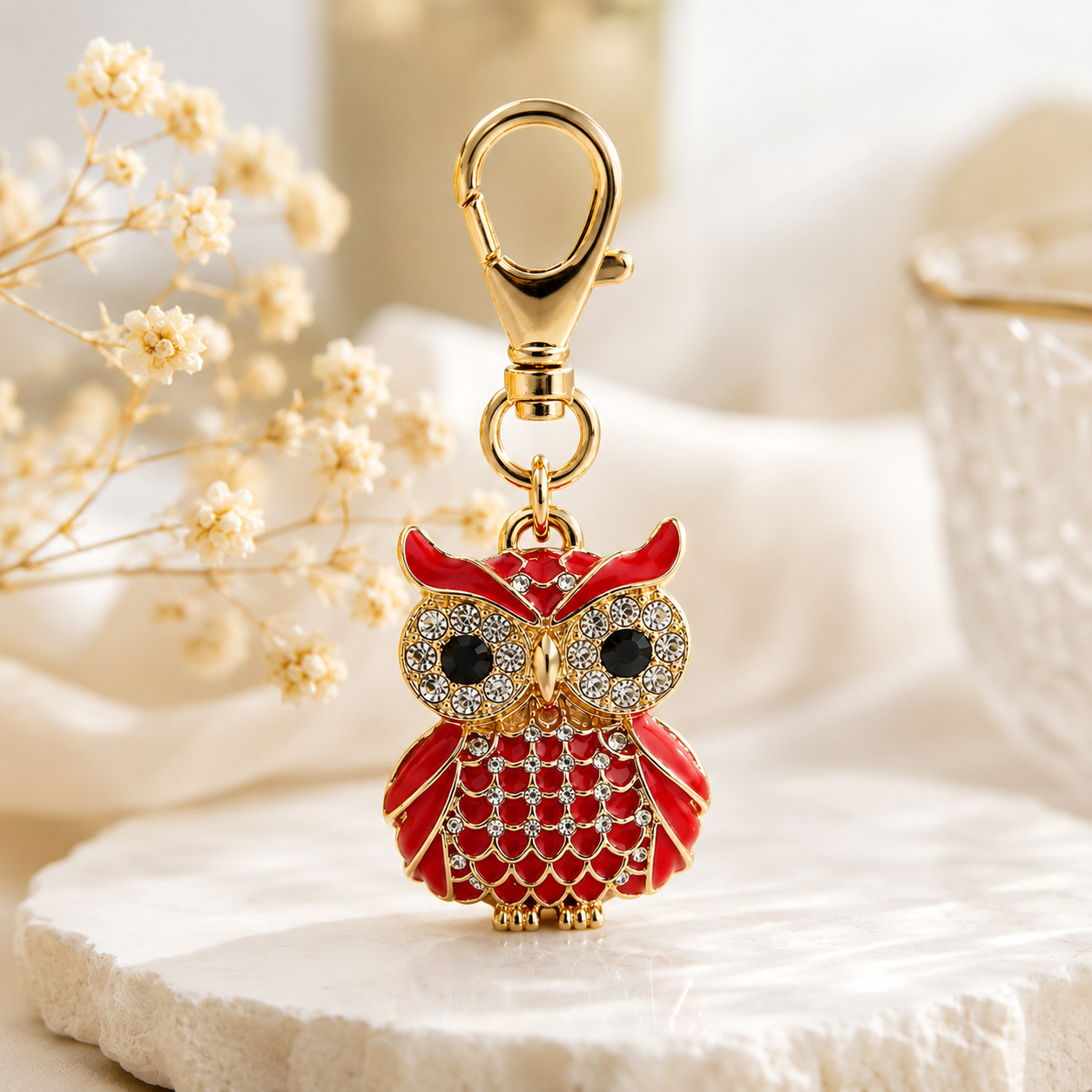 Red Designer Owl Keychain Charm - Image 6