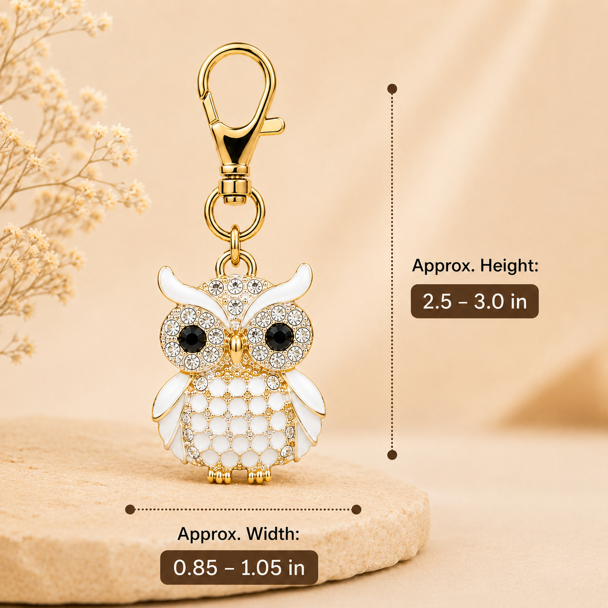 White Designer Owl Keychain Charm - Image 4