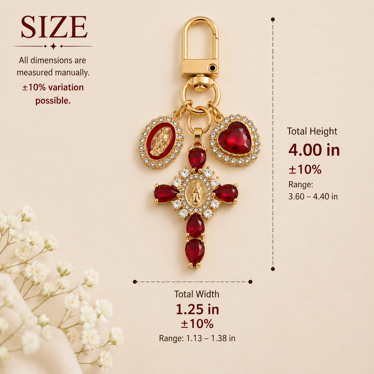 Red Crystal Cross Metal Keychain - Image 6