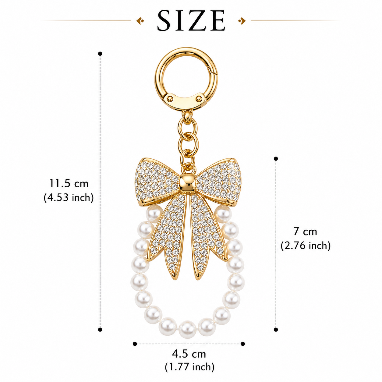 White Designer Bow Pearl Charm Keychain - Image 6
