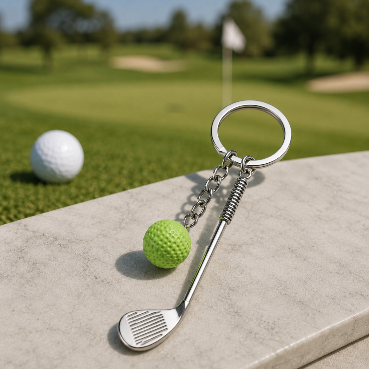 Golf Club & Ball Metal Keychain