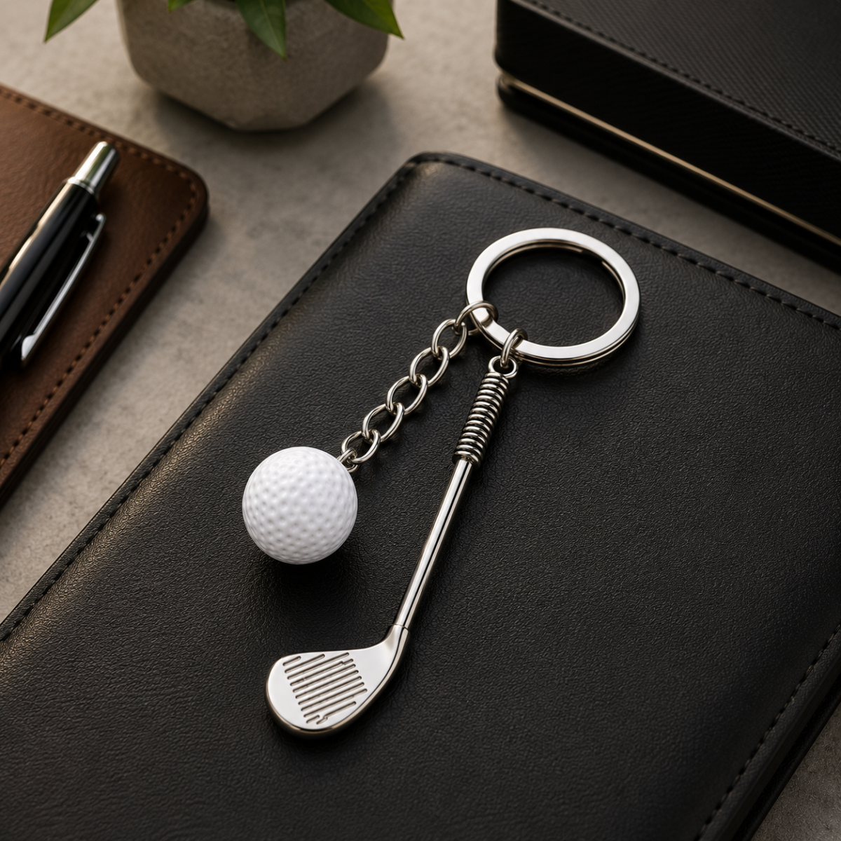 Golf Club & Ball Metal Keychain