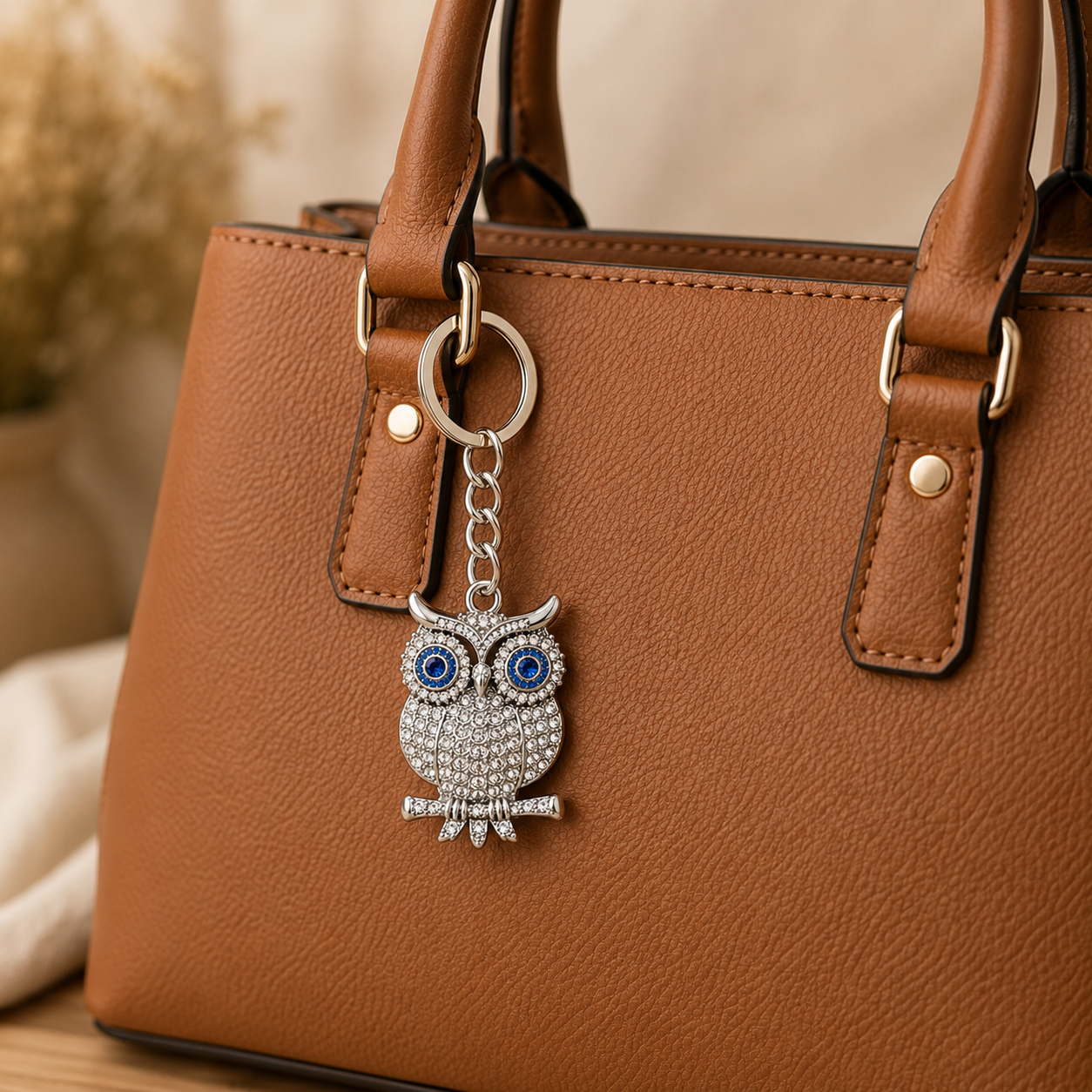 Silver Owl Designer Keychain Charm - Image 2