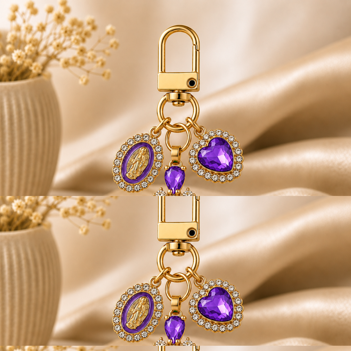 Purple Crystal Cross Metal Keychain