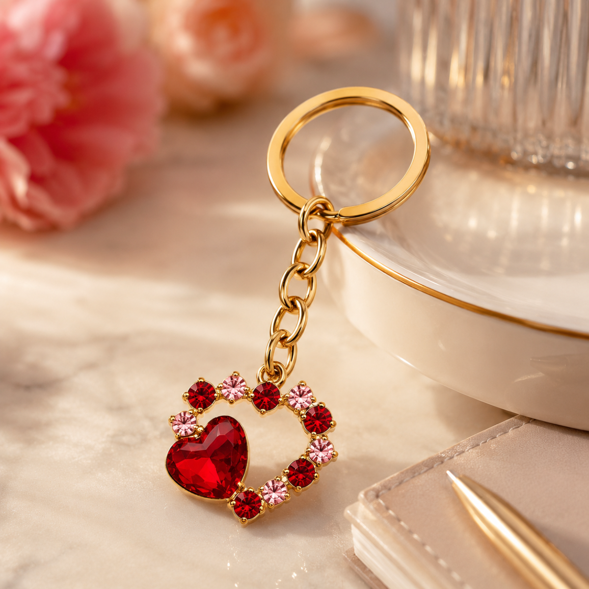 Crystal Heart Decorative Metal Keychain