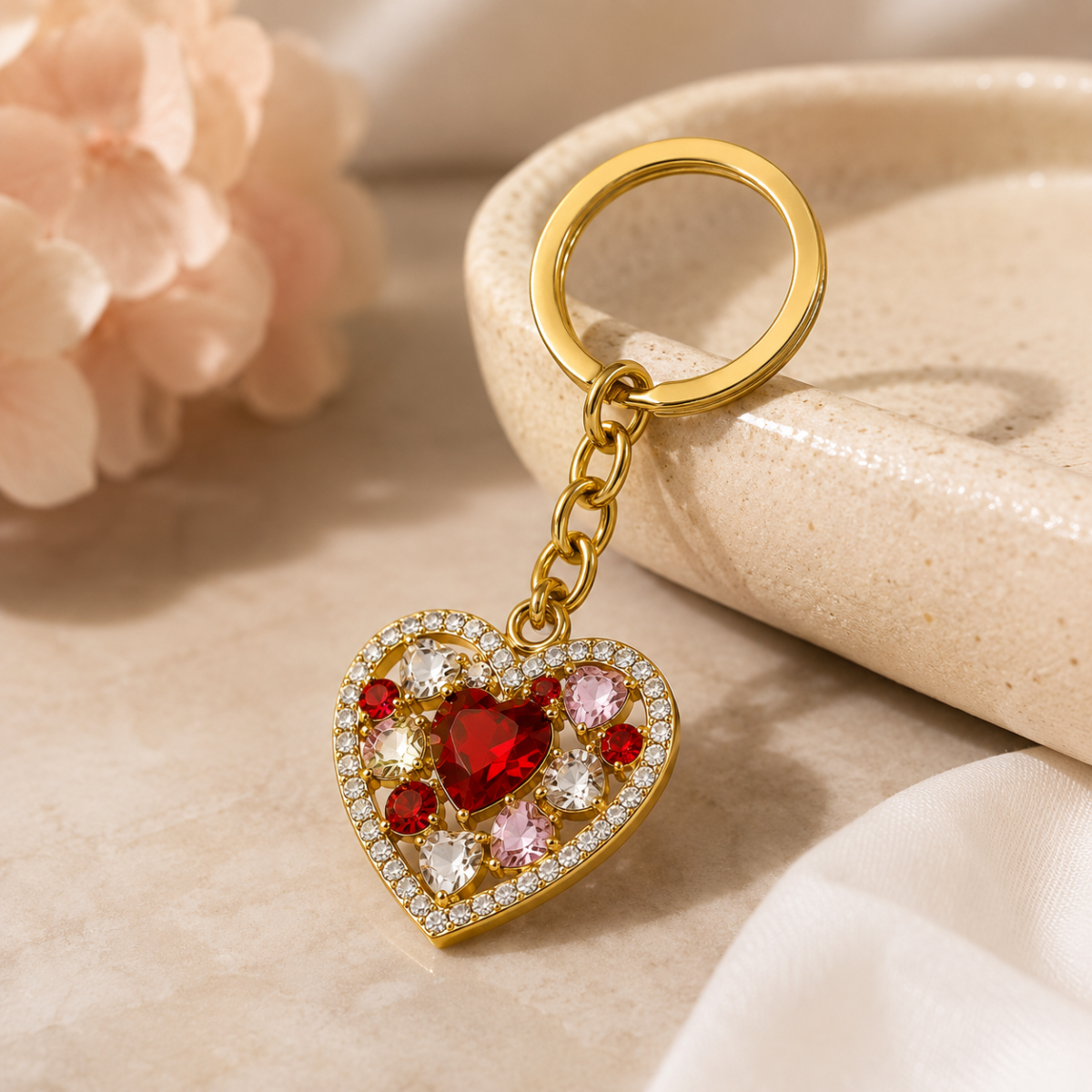 Crystal Heart Decorative Metal Keychain