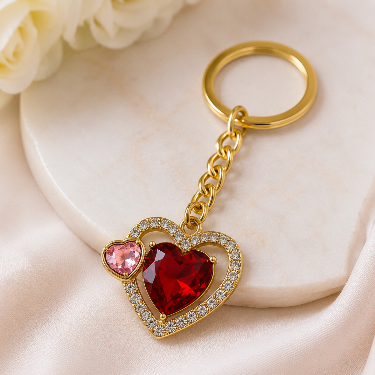 Crystal Heart Decorative Metal Keychain