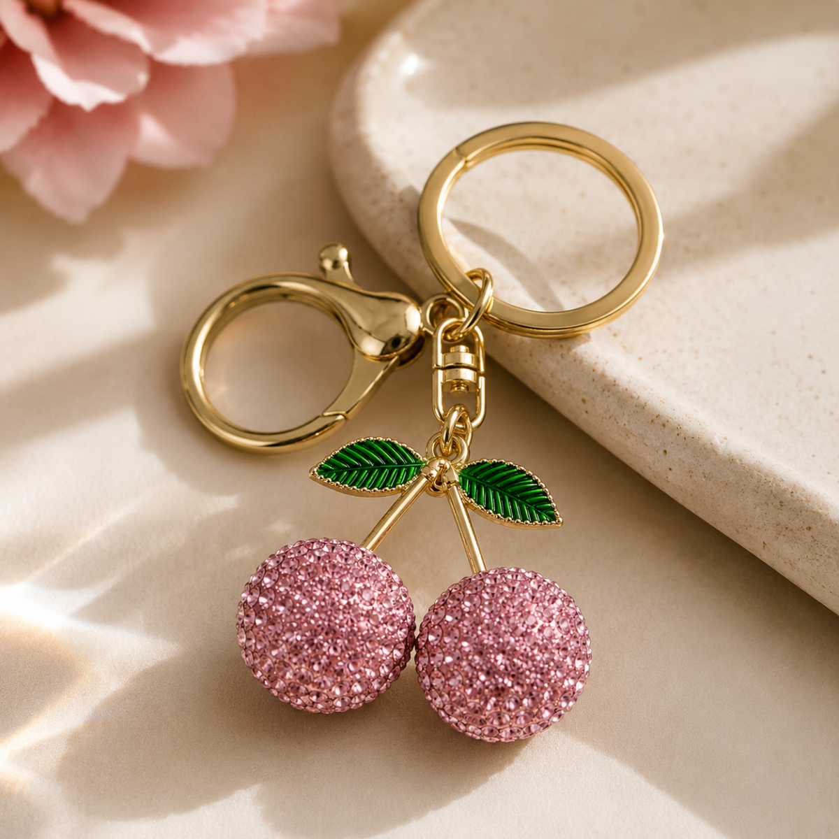 Pink Cherry Decorative Metal Keychain
