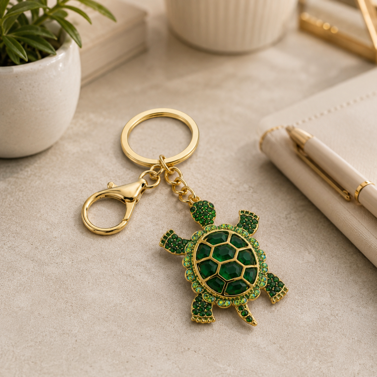 Crystal Turtle Decorative Metal Keychain with Clip