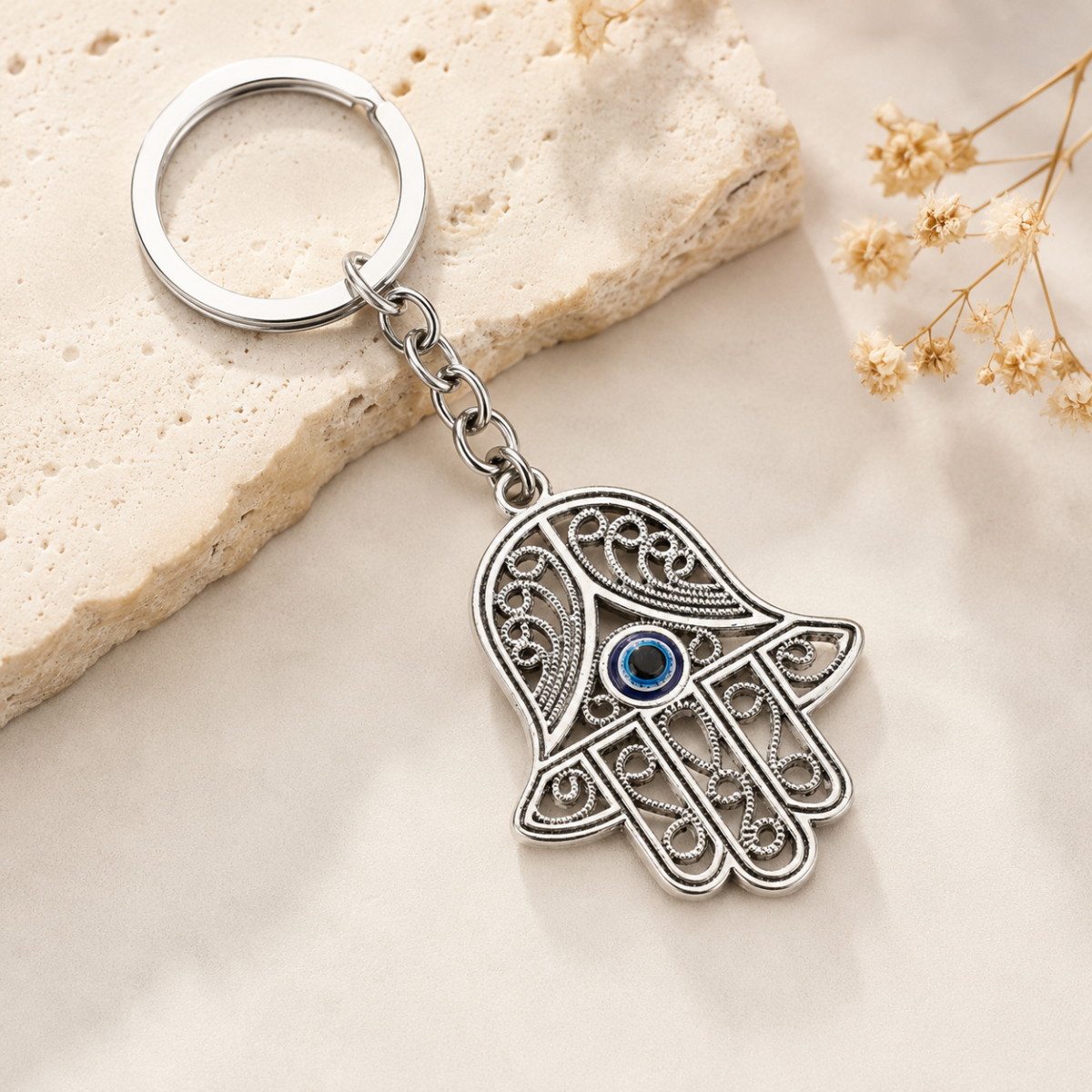 Evil Eye Hamsa Hand Metal Keychain