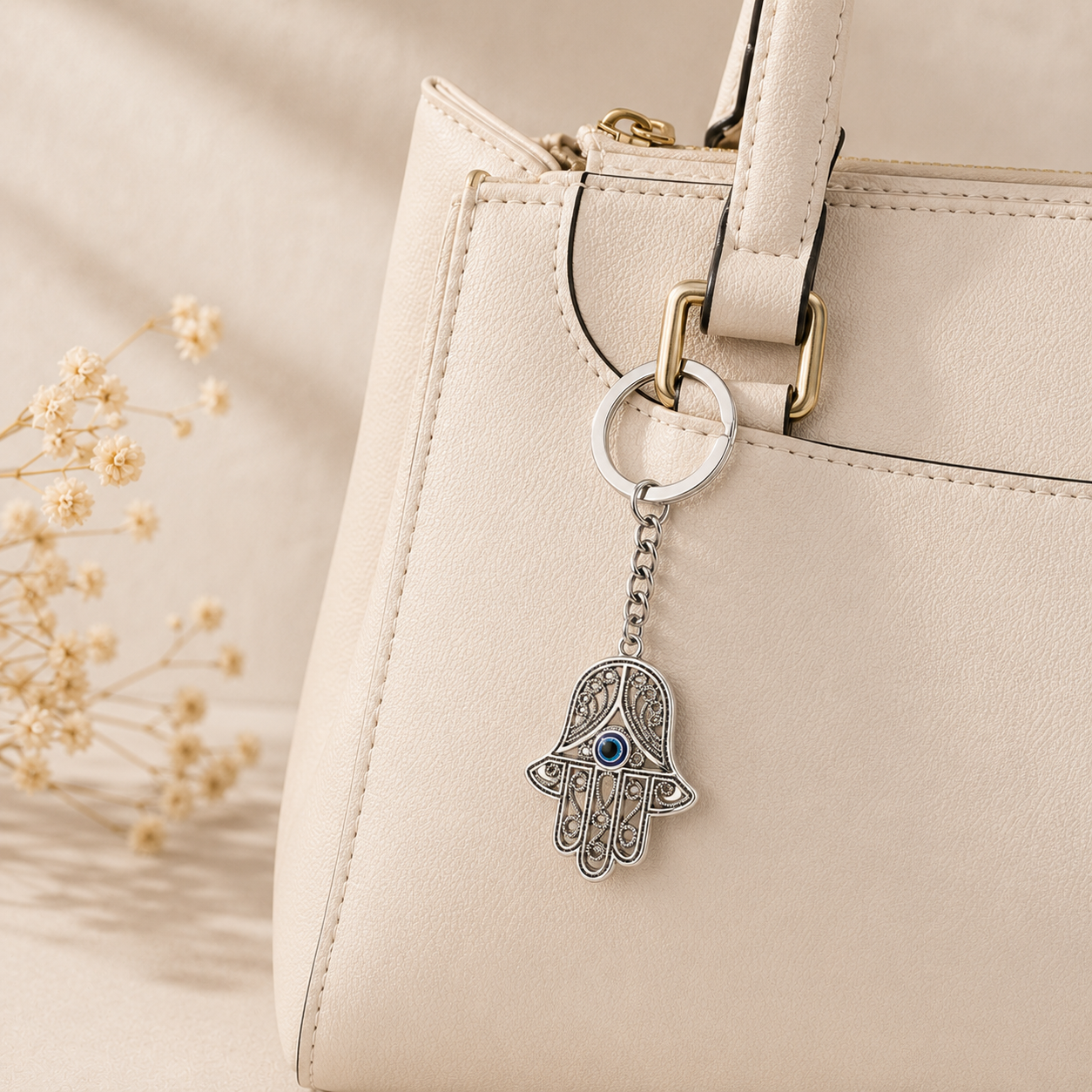 Evil Eye Hamsa Hand Metal Keychain - Image 2