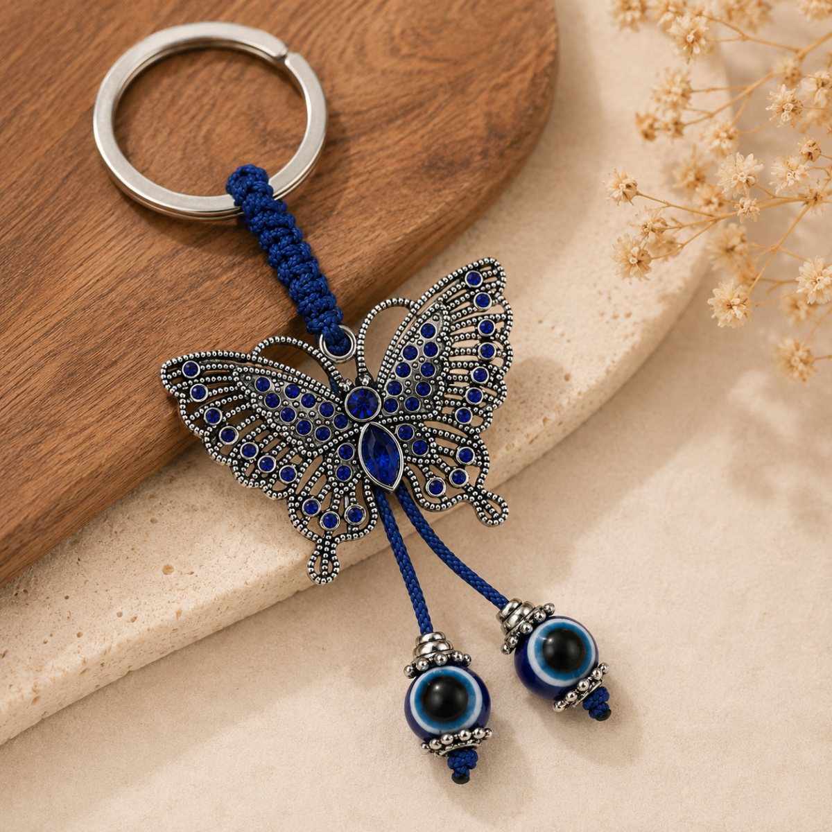 Butterfly Evil Eye Metal Keychain