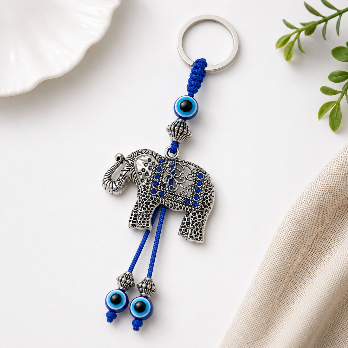 Elephant Evil Eye Metal Keychain