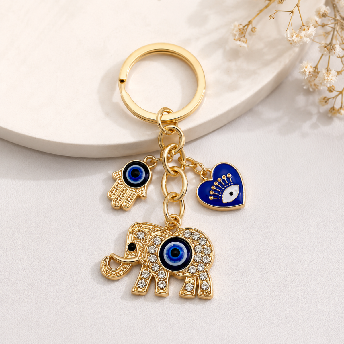 Elephant Evil Eye Metal Keychain