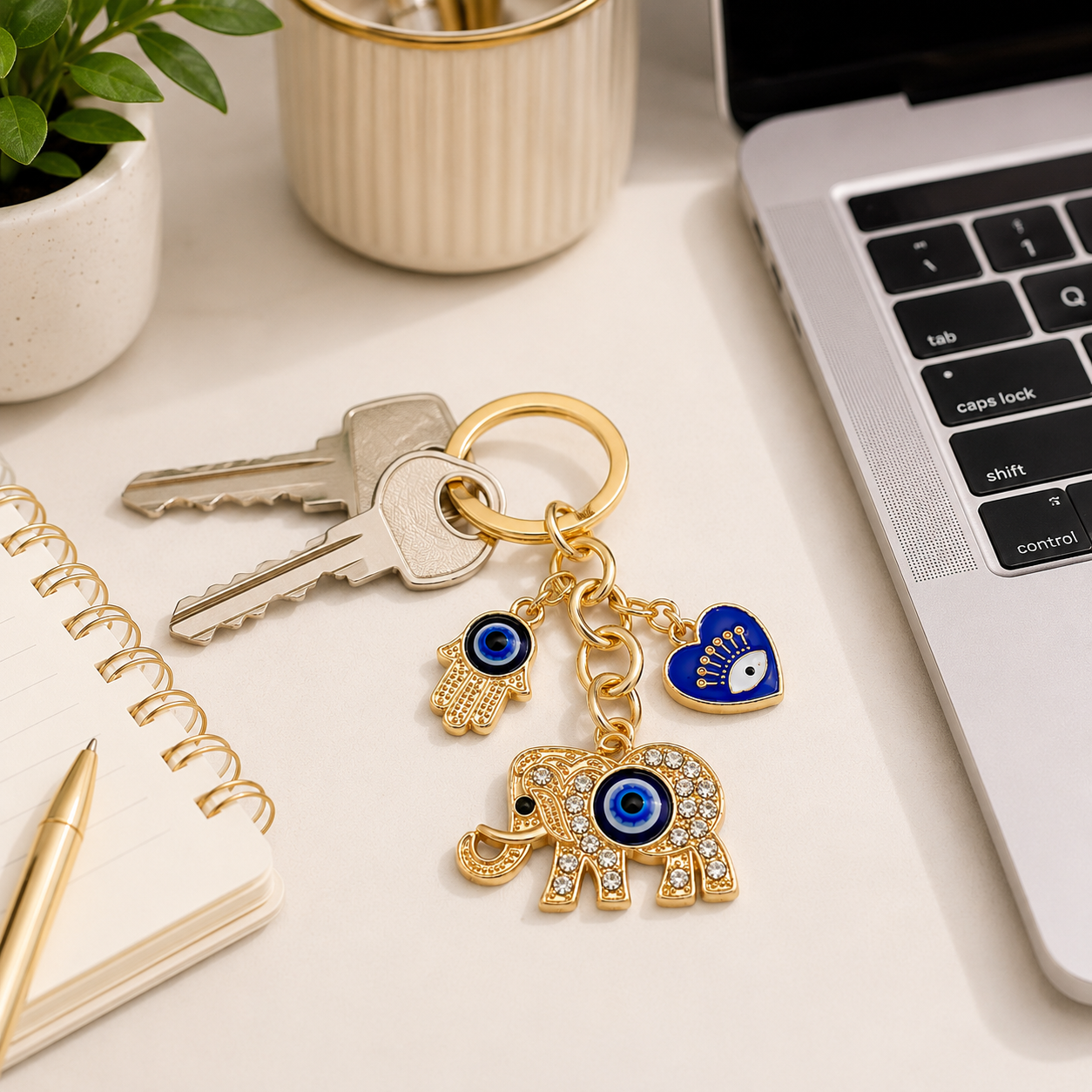 Elephant Evil Eye Metal Keychain - Image 3